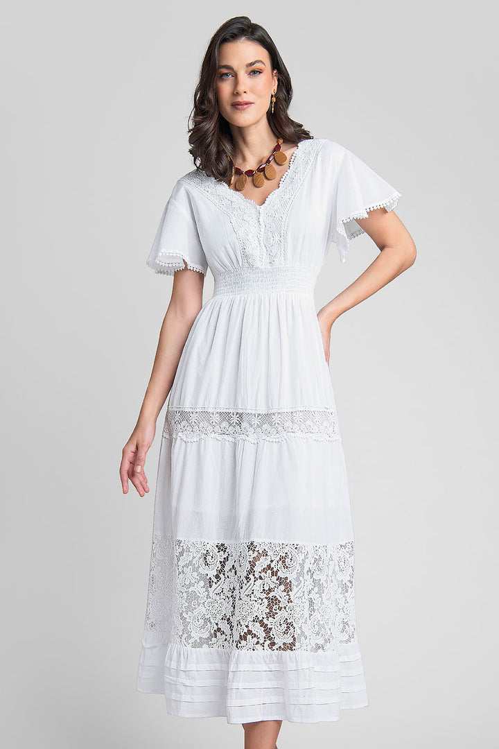 Vestido Midi Con Escote Cruzado Y Encaje