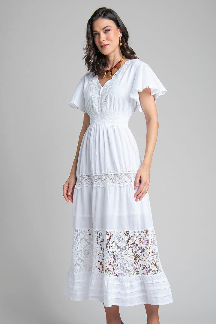 Vestido Midi Con Escote Cruzado Y Encaje