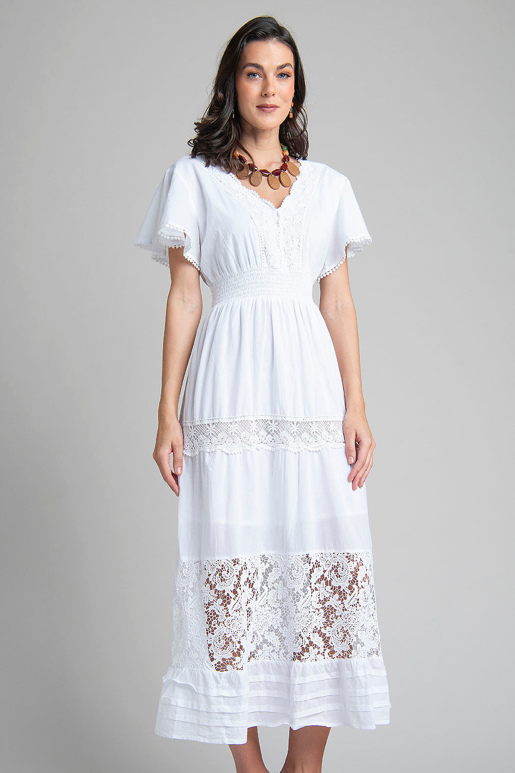 Vestido Midi Con Escote Cruzado Y Encaje