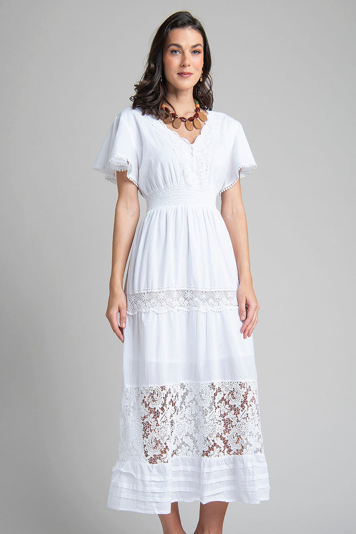 Vestido Midi Con Escote Cruzado Y Encaje