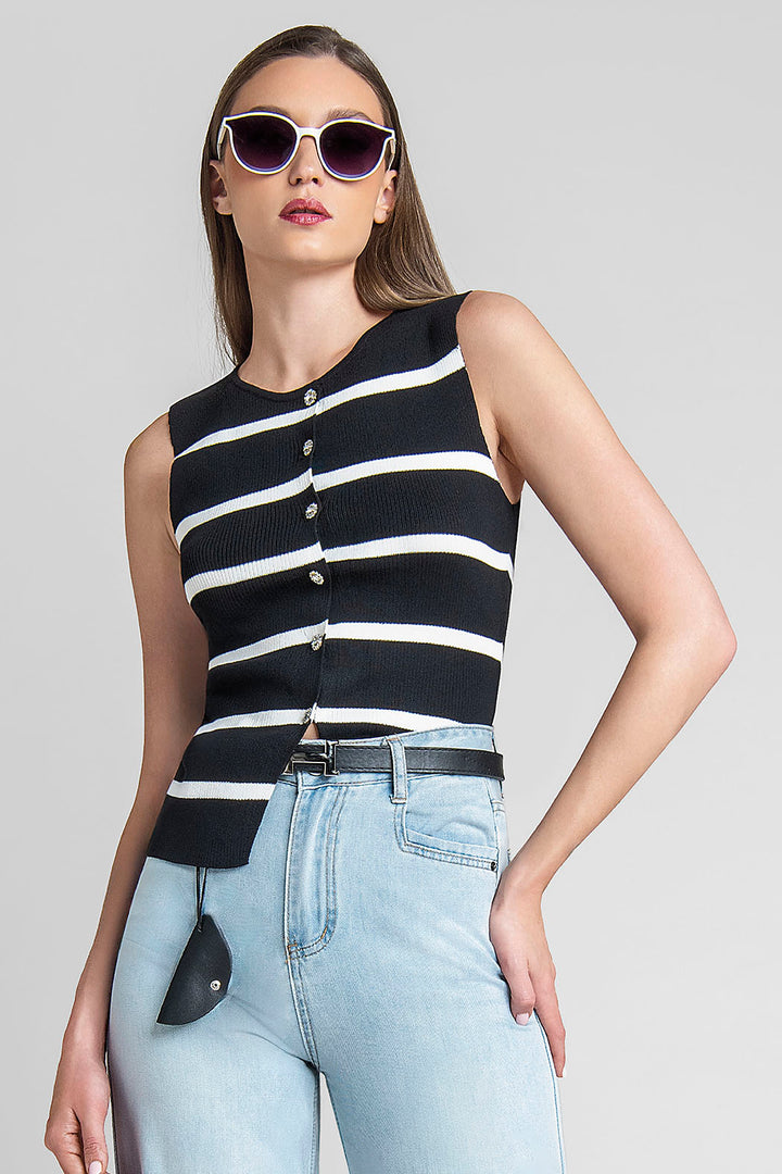 Blusa Sin Mangas Con Franjas