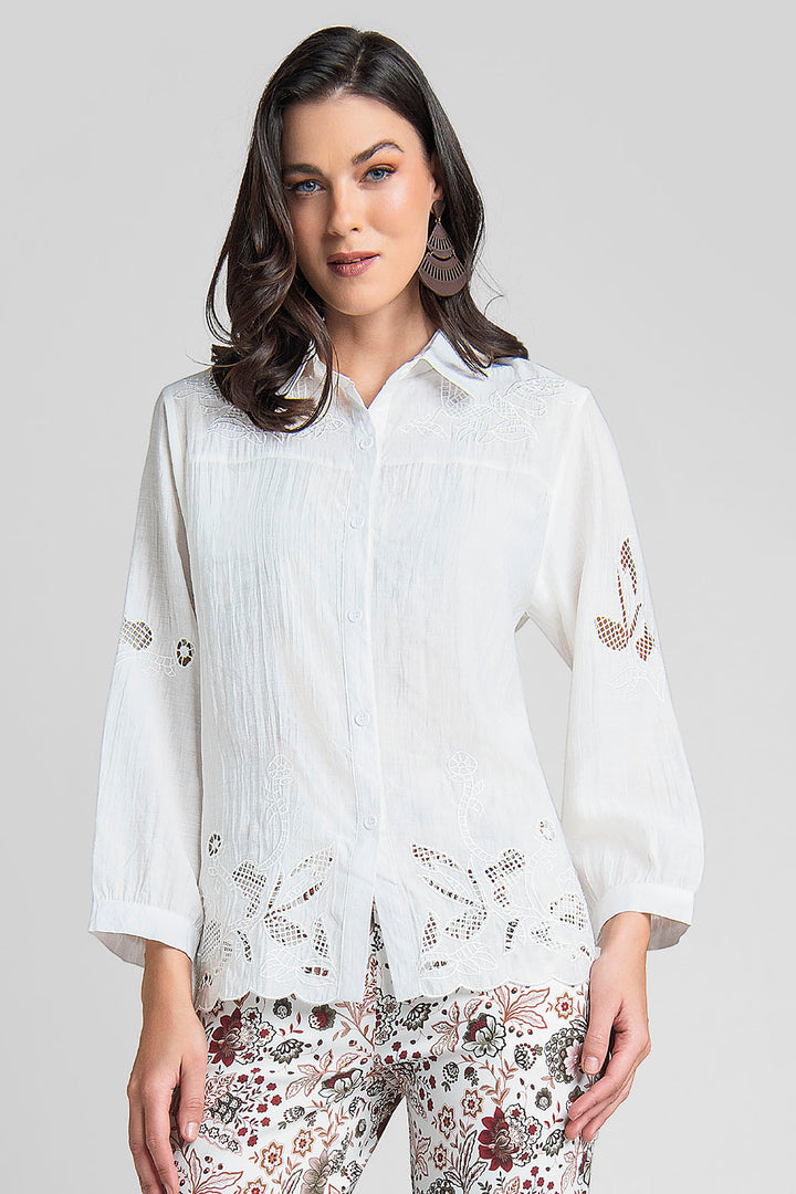 Blusa Camisera De Manga Larga Con Bordado