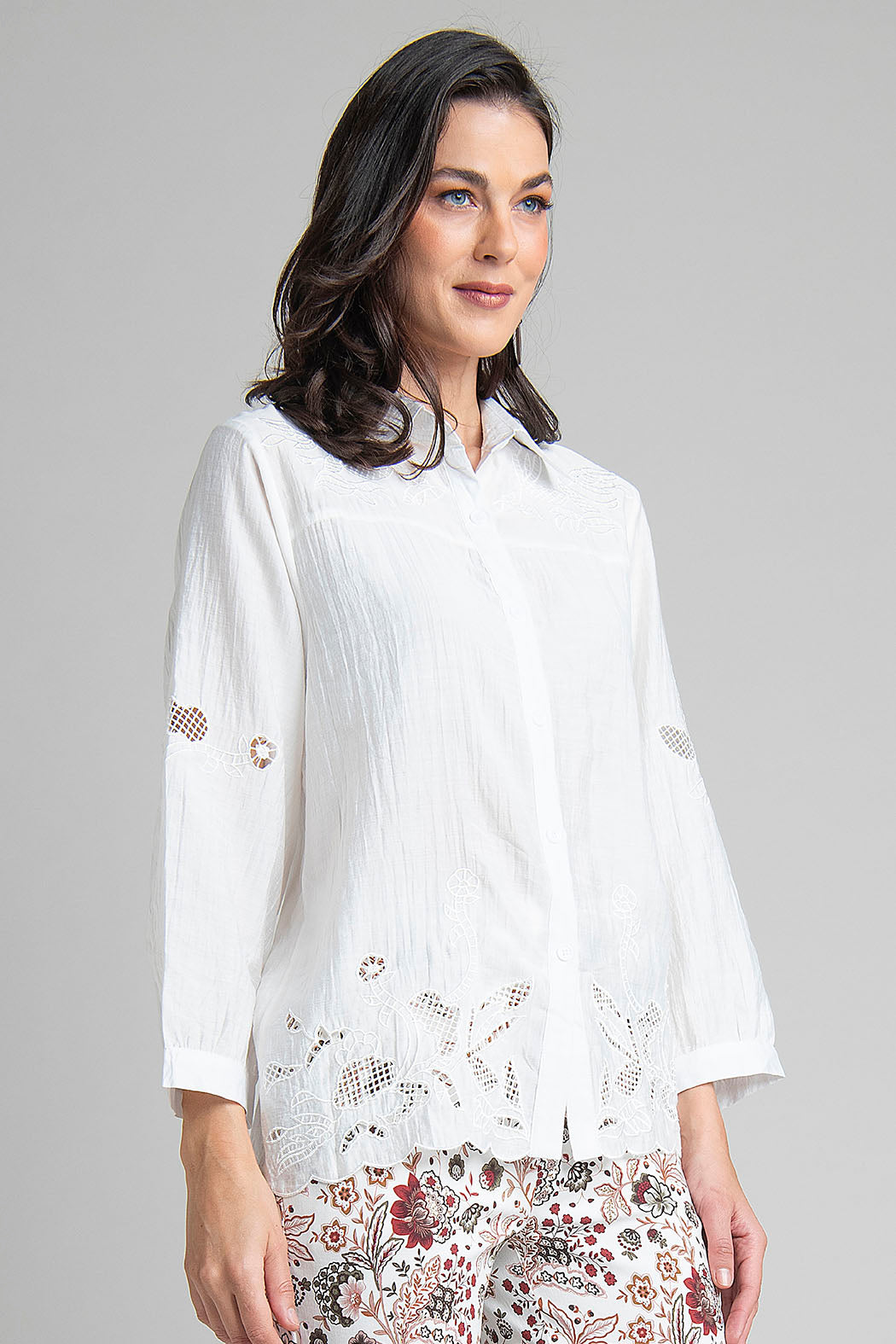 Blusa Camisera De Manga Larga Con Bordado