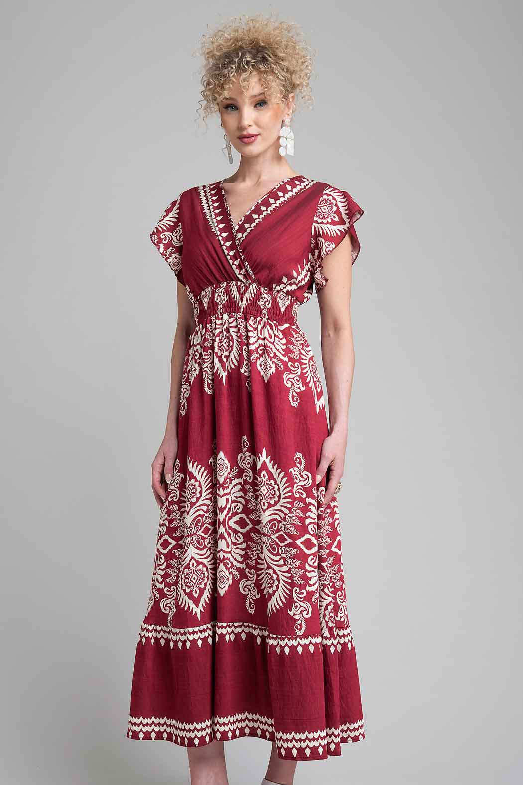 Vestido Estampado Con Manga Corta