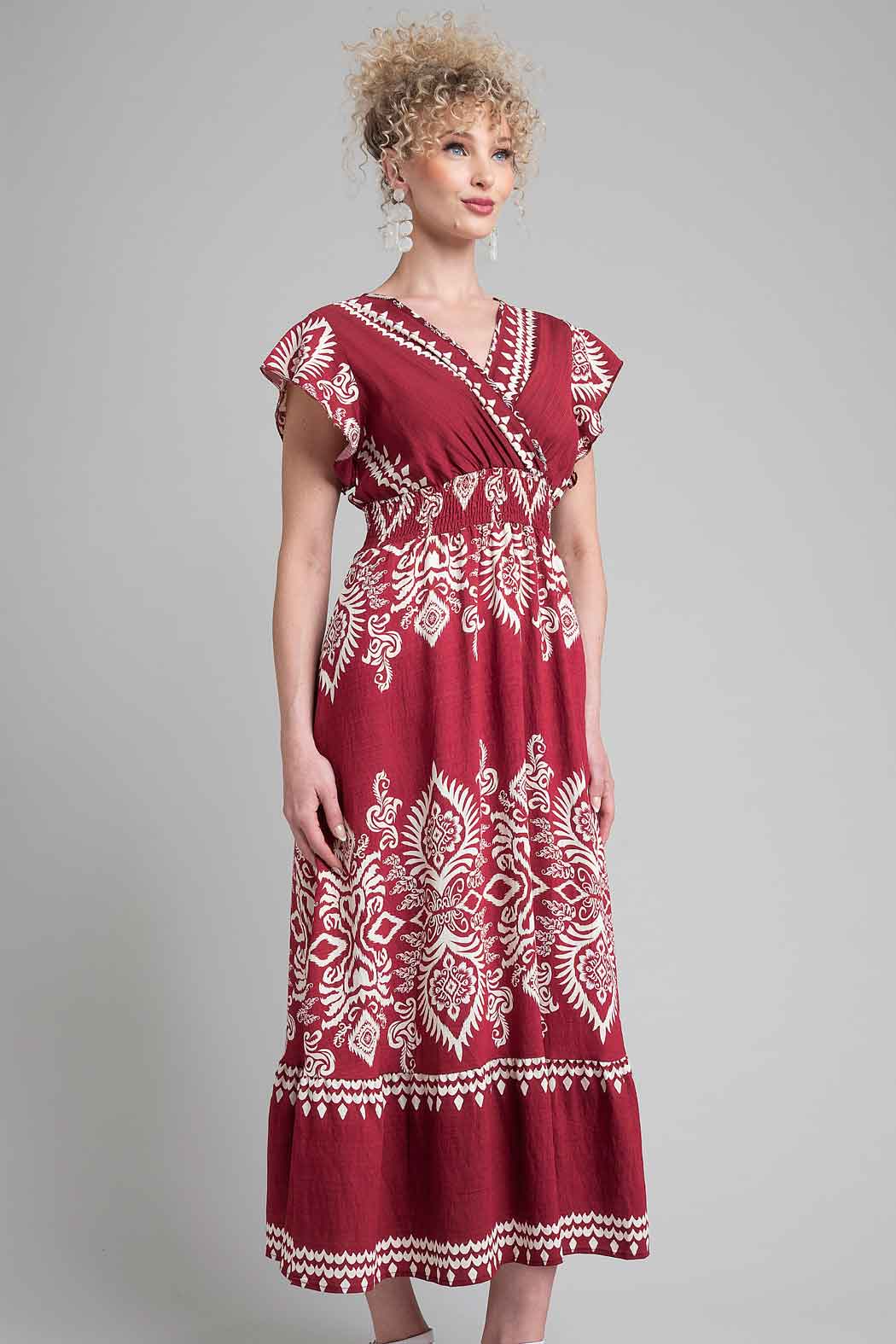 Vestido Estampado Con Manga Corta