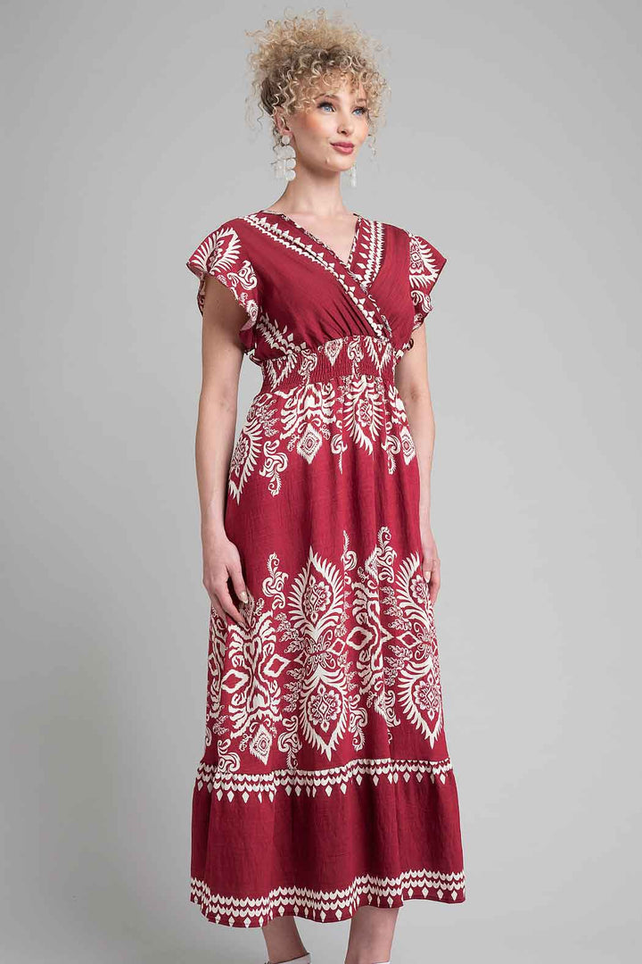 Vestido Estampado Con Manga Corta