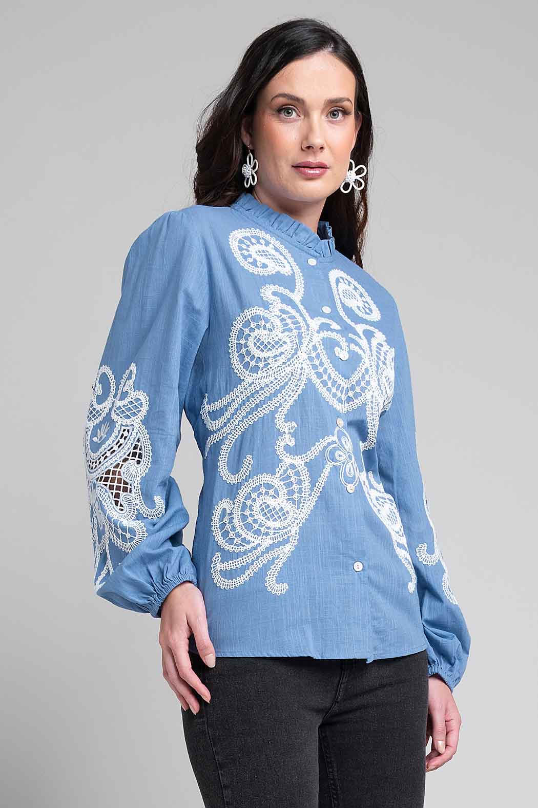 Blusa De Manga Larga Con Detalles Bordados