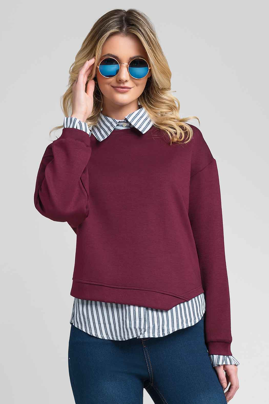 Sueter Liso Con Camisa Integrada De Rayas