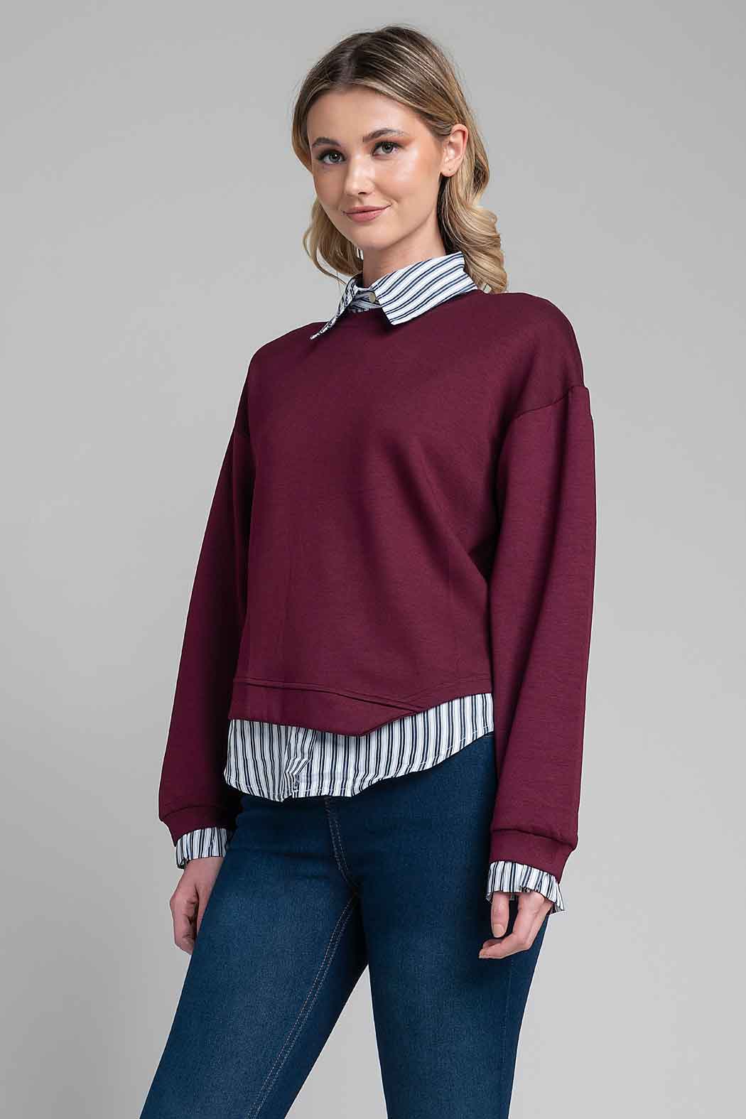 Sueter Liso Con Camisa Integrada De Rayas