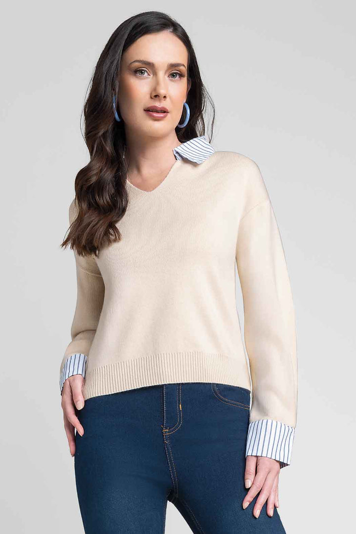 Sueter De Punto Con Cuello V Camisero