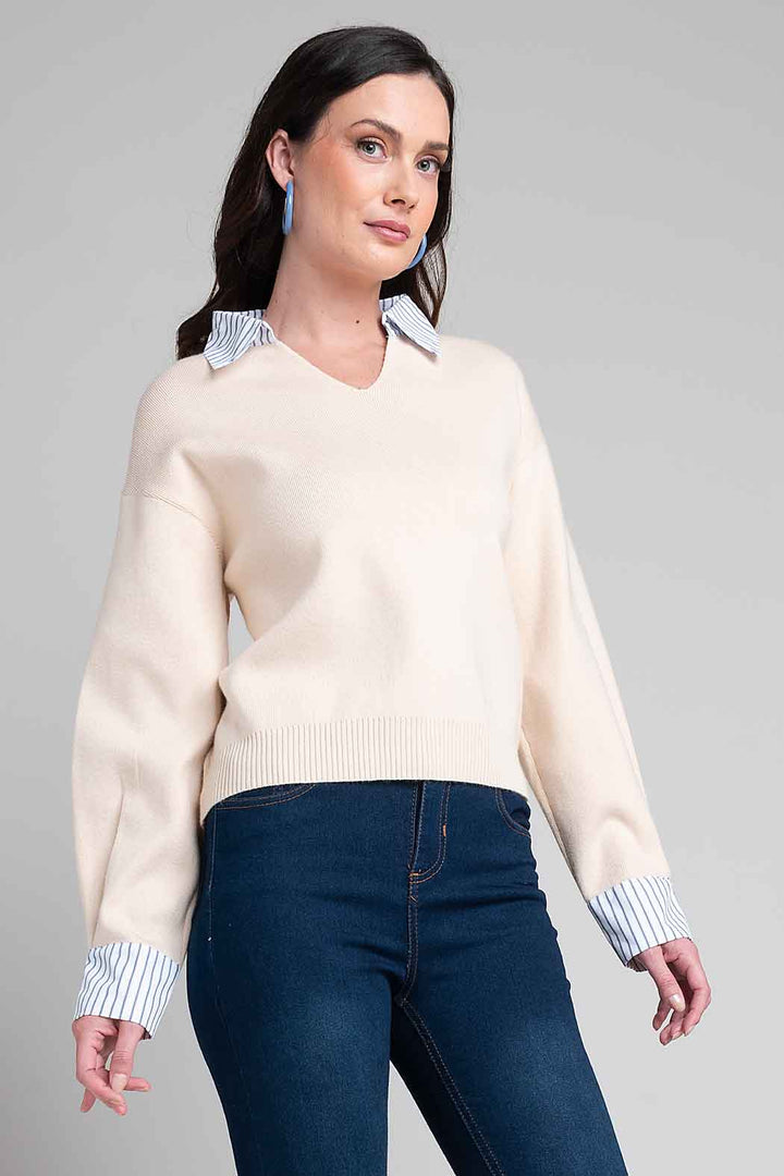 Sueter De Punto Con Cuello V Camisero