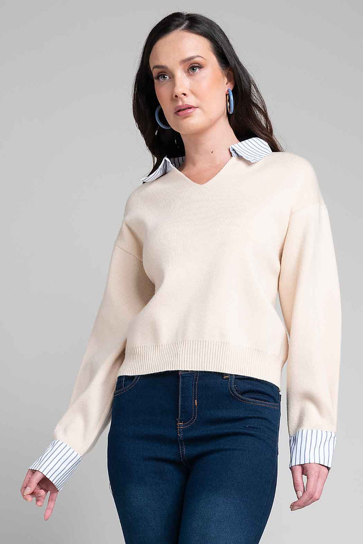 Sueter De Punto Con Cuello V Camisero