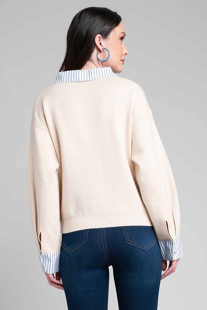 Sueter De Punto Con Cuello V Camisero