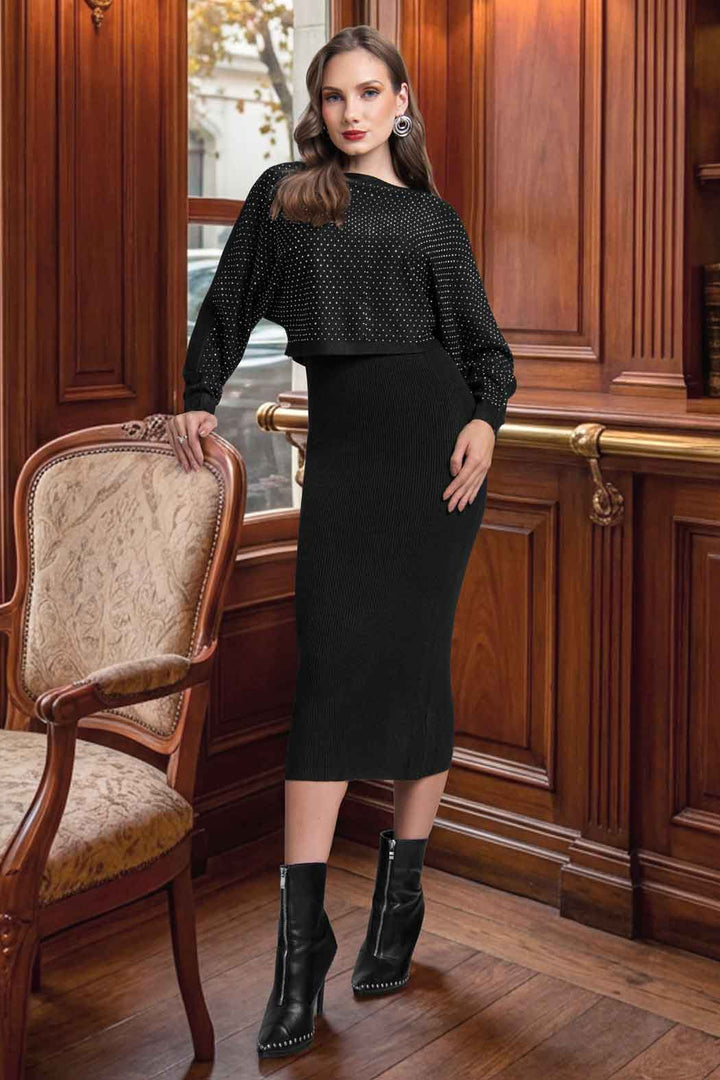 Vestido De Punto Con Sueter De Pedreria