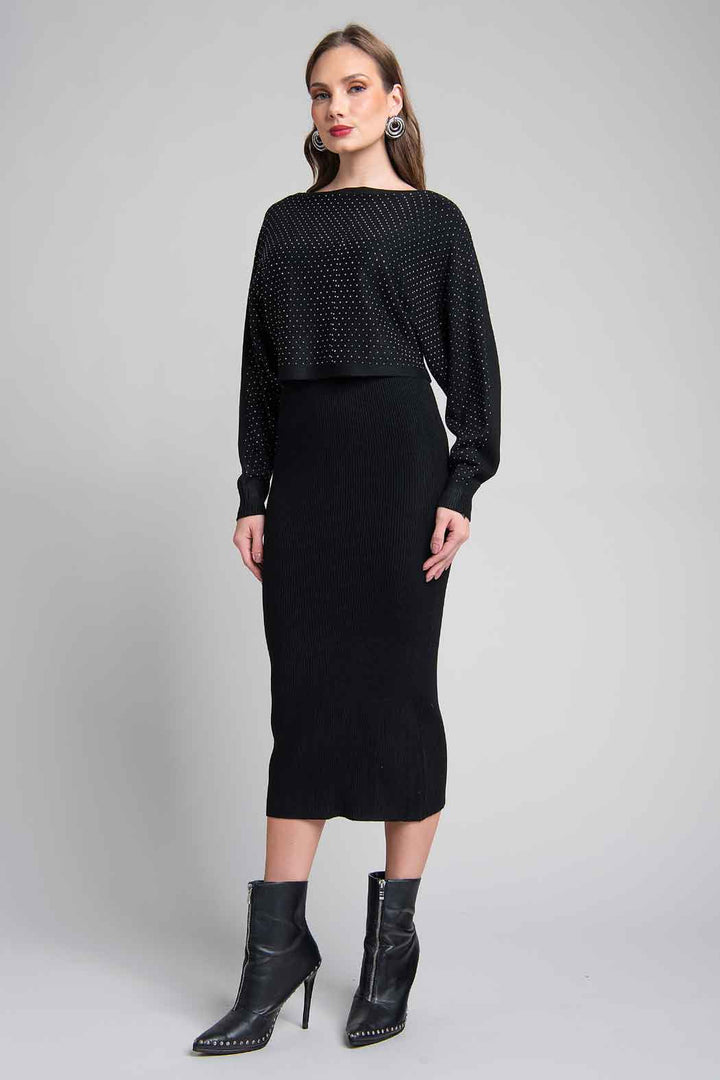 Vestido De Punto Con Sueter De Pedreria