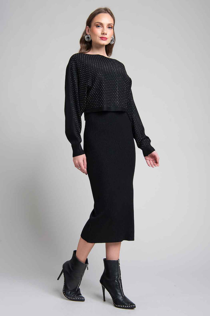 Vestido De Punto Con Sueter De Pedreria