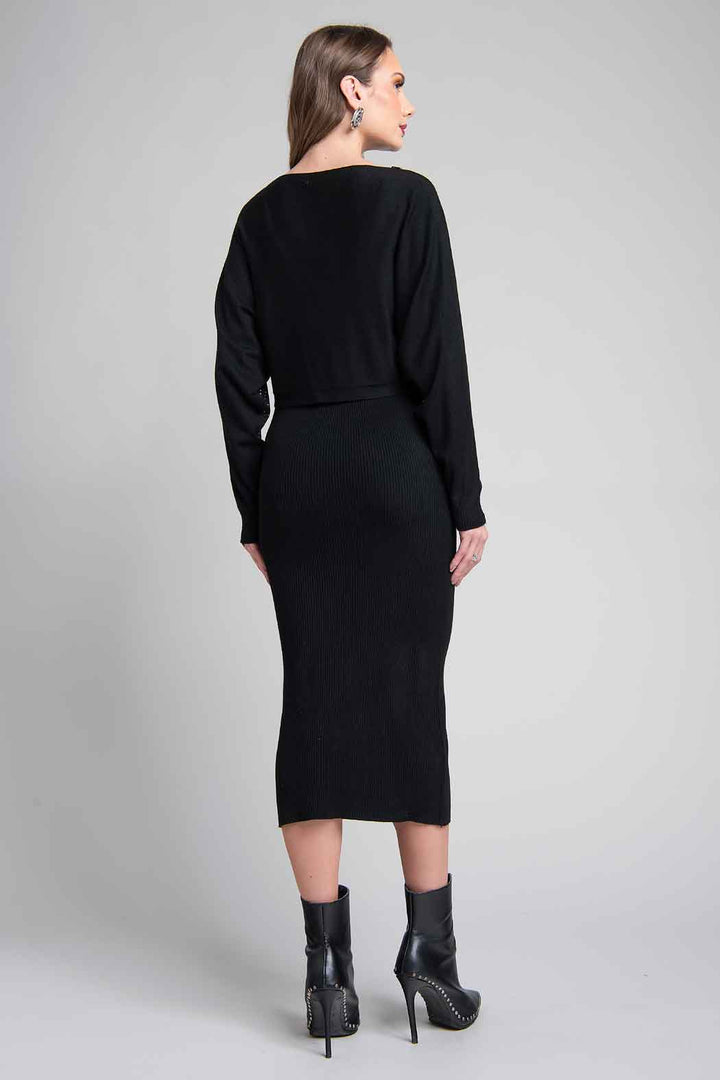 Vestido De Punto Con Sueter De Pedreria