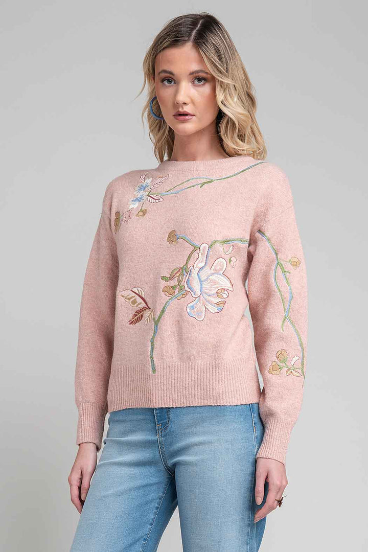 Suéter De Cuello Redondo De Punto Con Estampado Floral