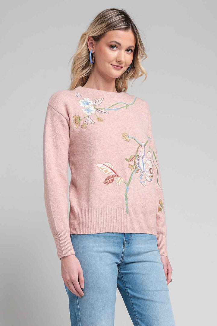 Suéter De Cuello Redondo De Punto Con Estampado Floral