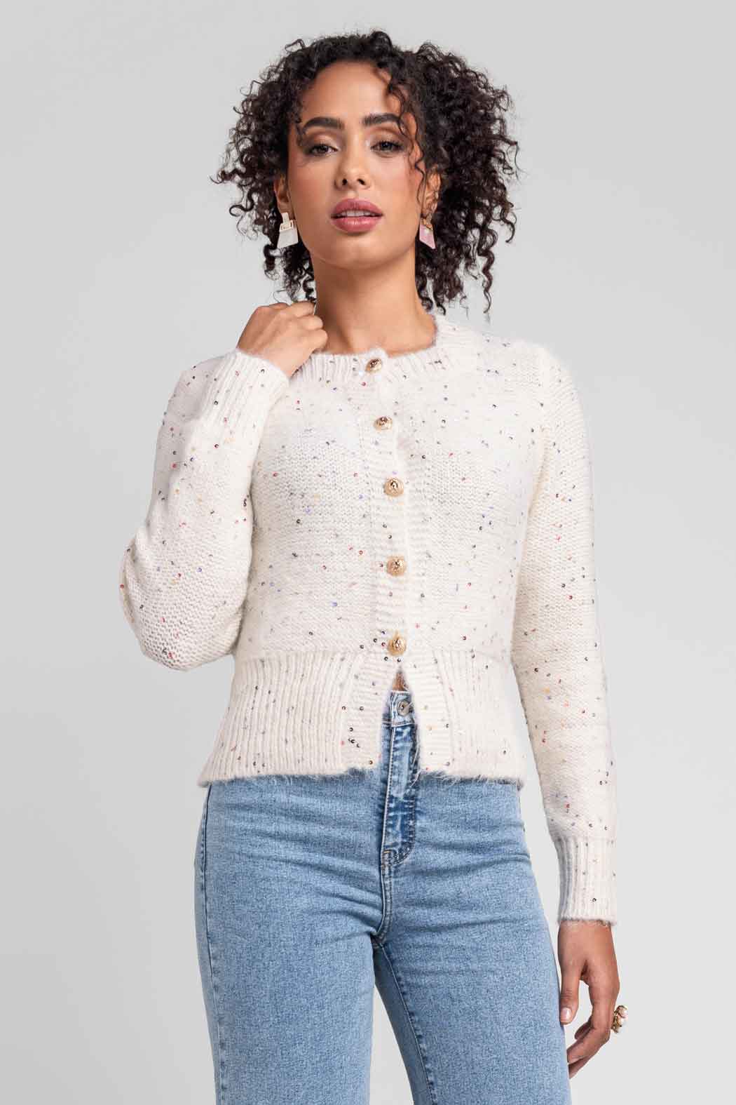 Sueter Con Lentejuelas Y Botones Al Frente