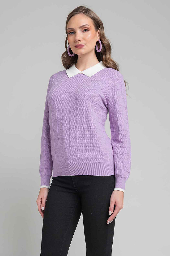 Suéter De Punto Con Cuello Camisero