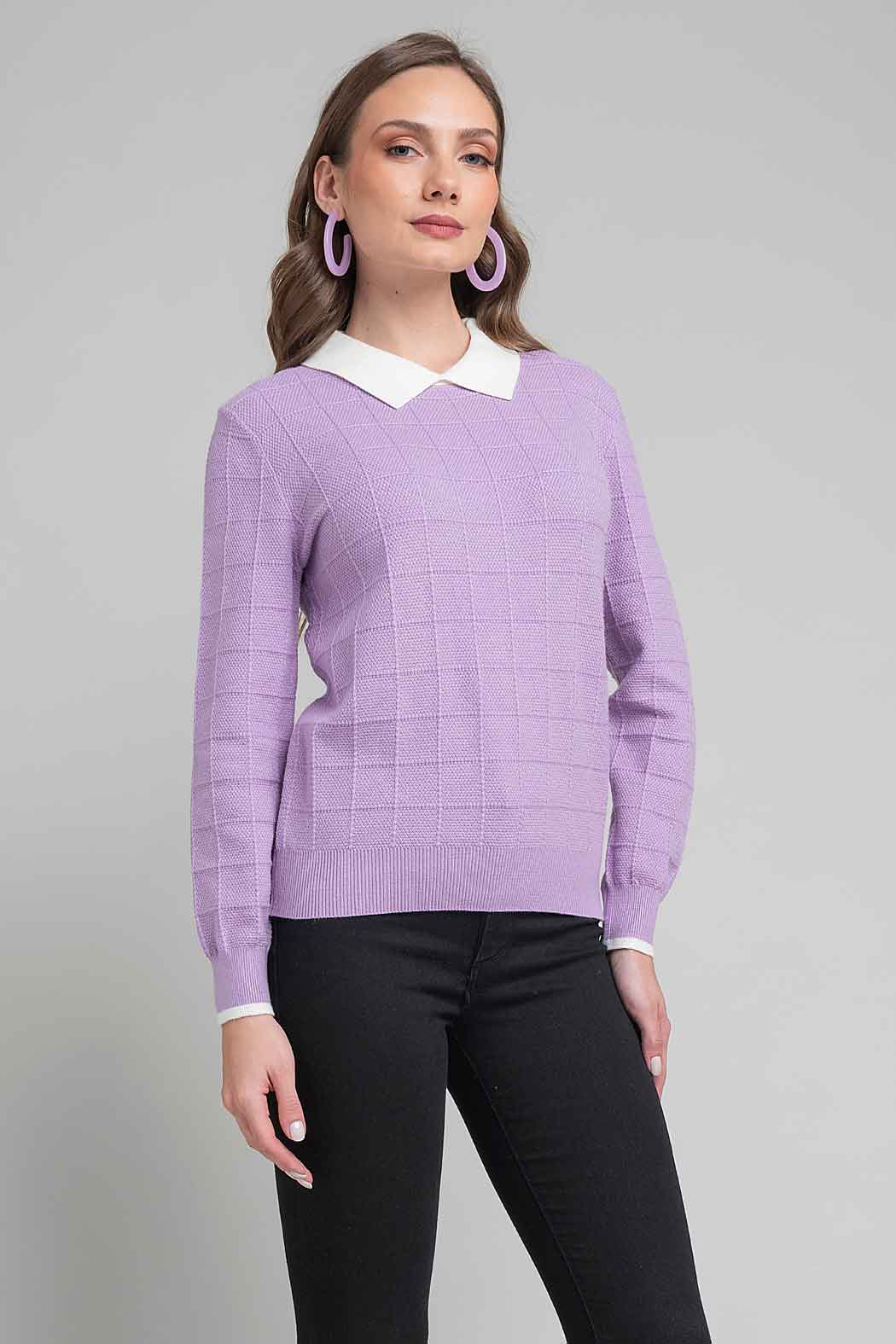 Suéter De Punto Con Cuello Camisero