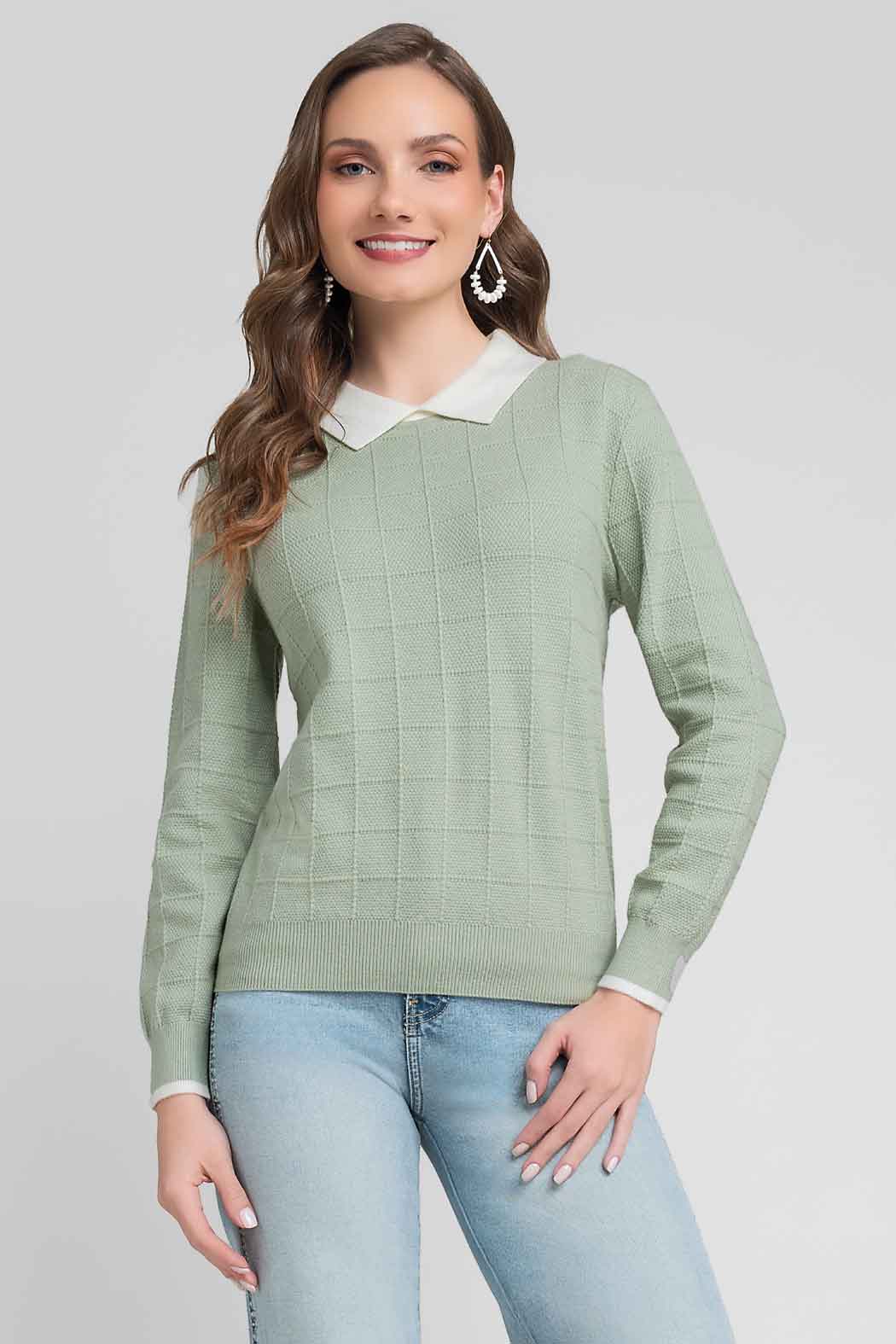 Suéter De Punto Con Cuello Camisero