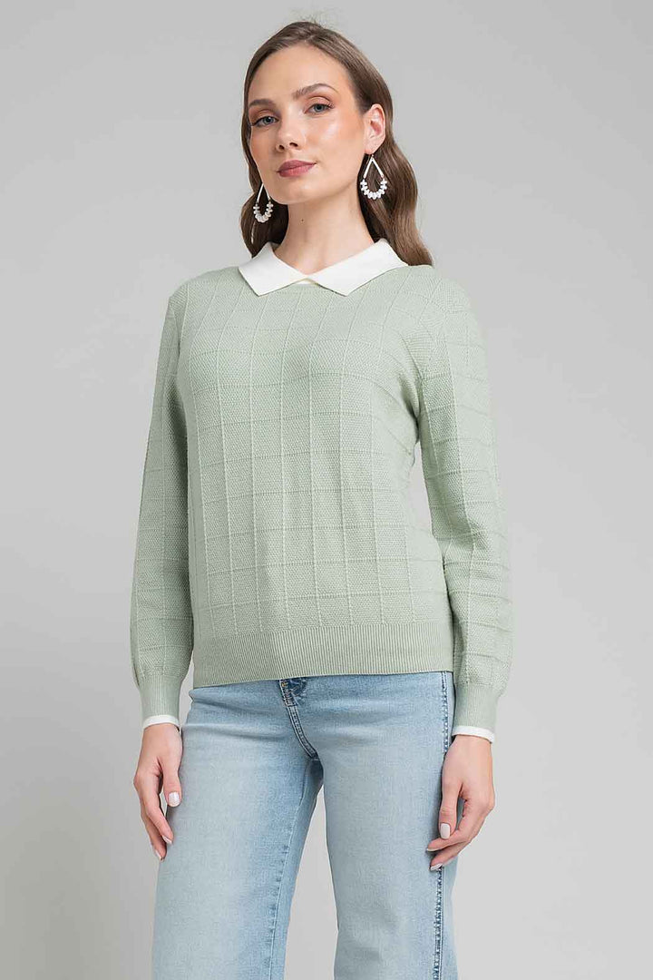 Suéter De Punto Con Cuello Camisero