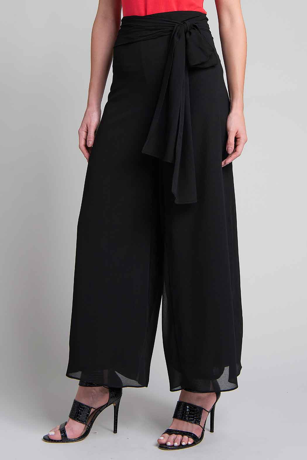Pantalon De Chifon Amplio Con Tiras De Adorno