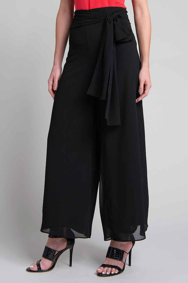 Pantalon De Chifon Amplio Con Tiras De Adorno