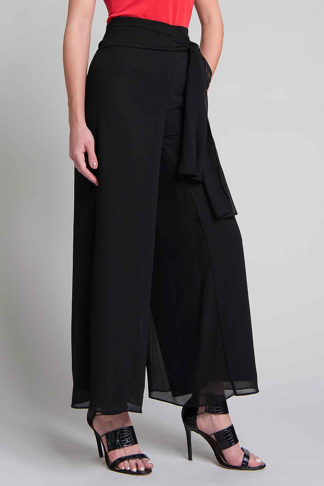 Pantalon De Chifon Amplio Con Tiras De Adorno