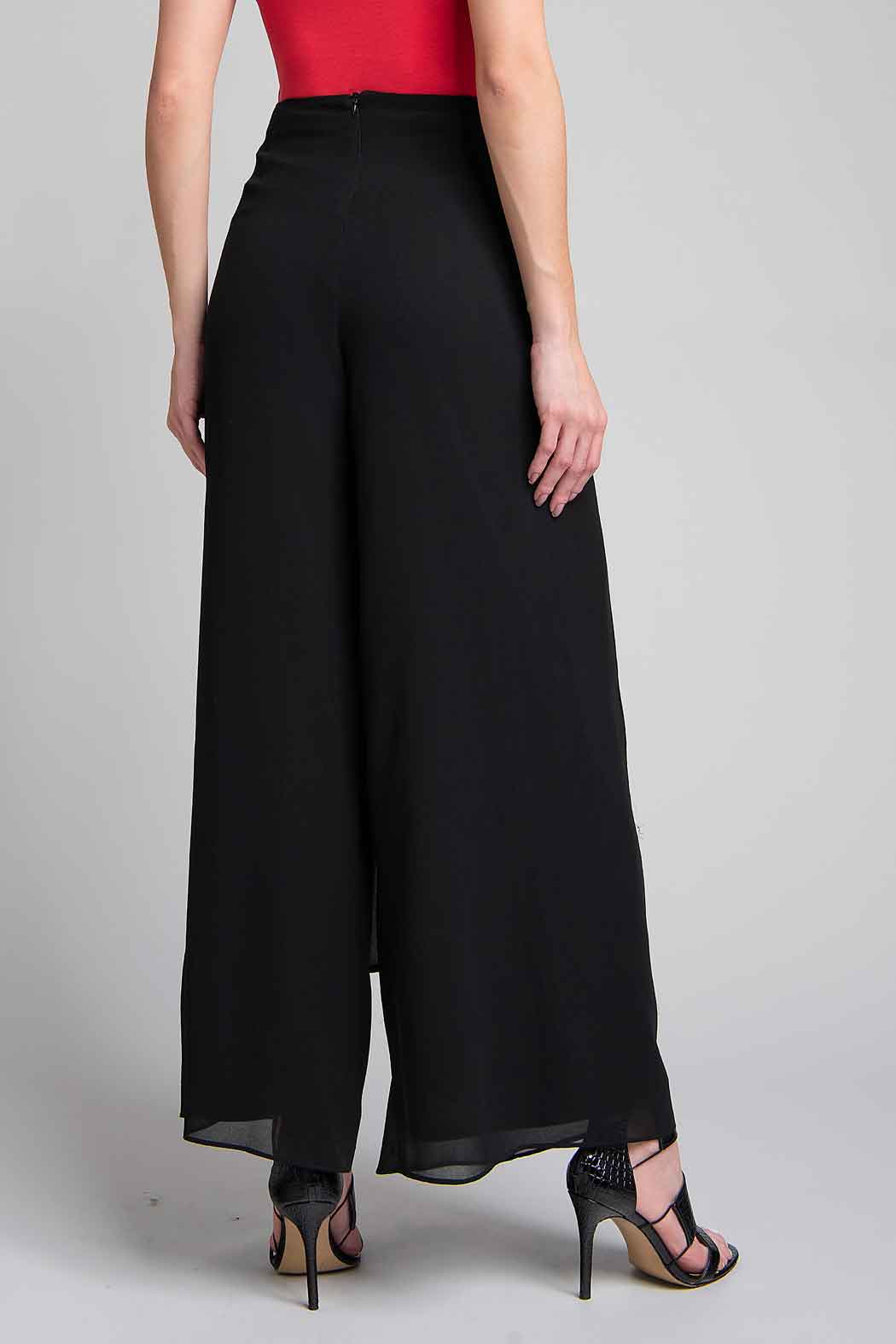 Pantalon De Chifon Amplio Con Tiras De Adorno