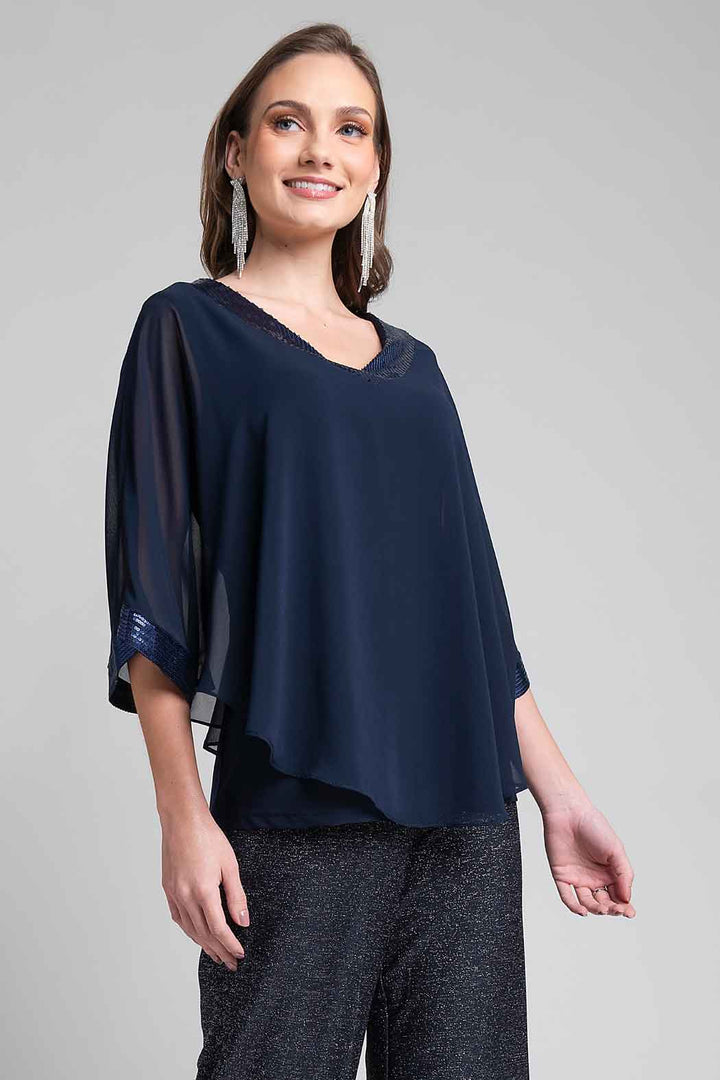 Blusa Con Escote En V Y Adorno De Lentejuela En Escote Y Puños