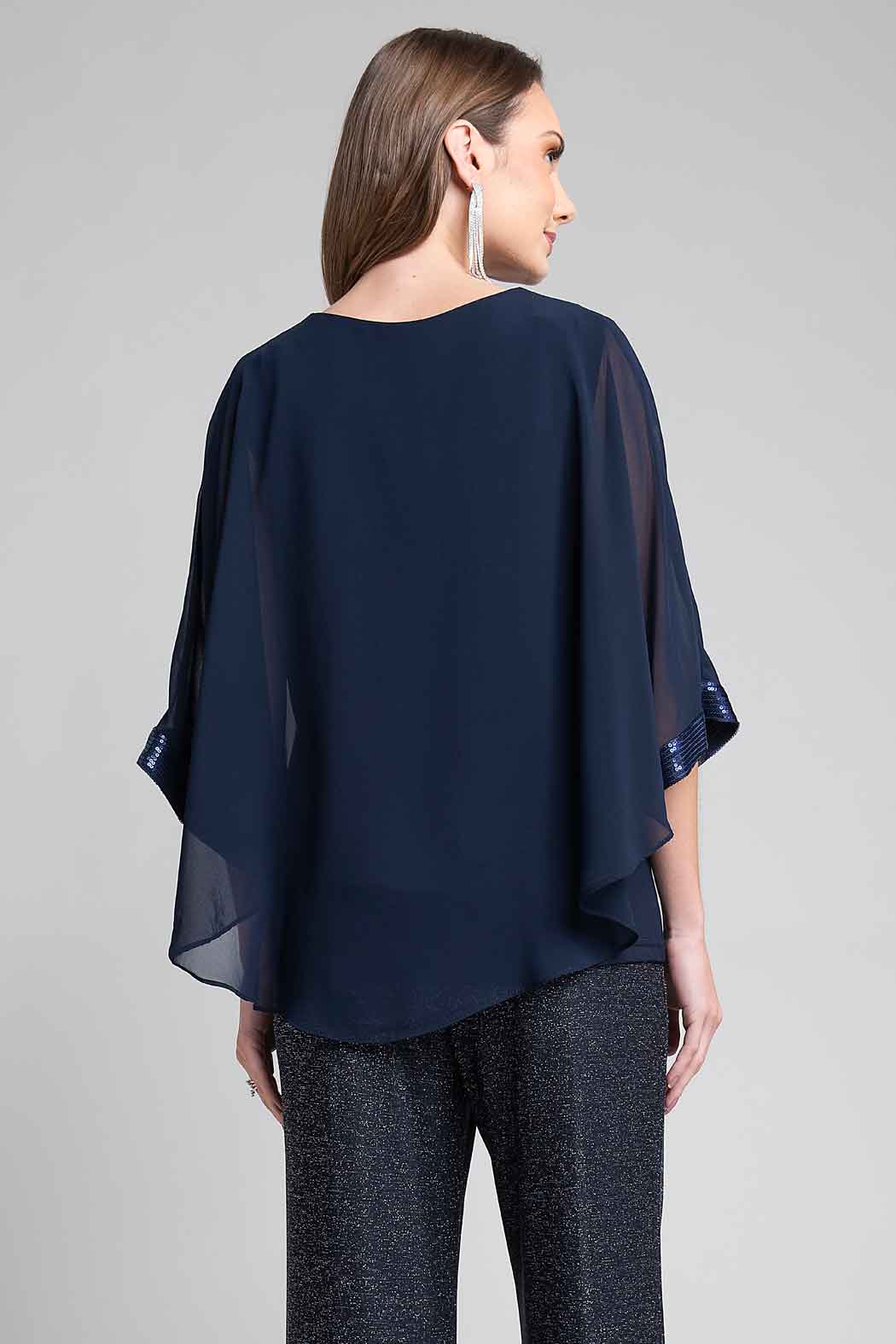 Blusa Con Escote En V Y Adorno De Lentejuela En Escote Y Puños