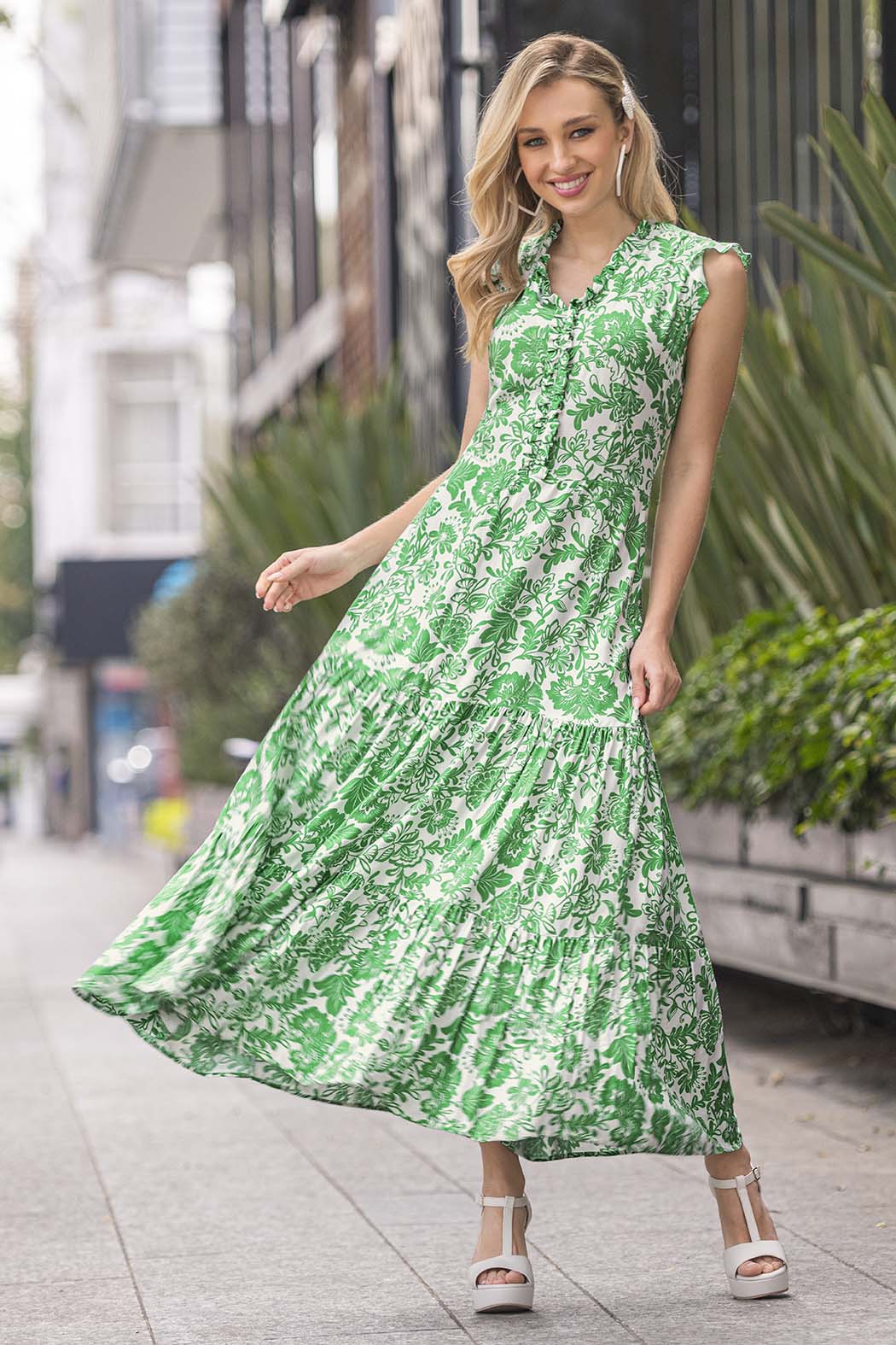 Vestido Largo Con Estampado De Flores