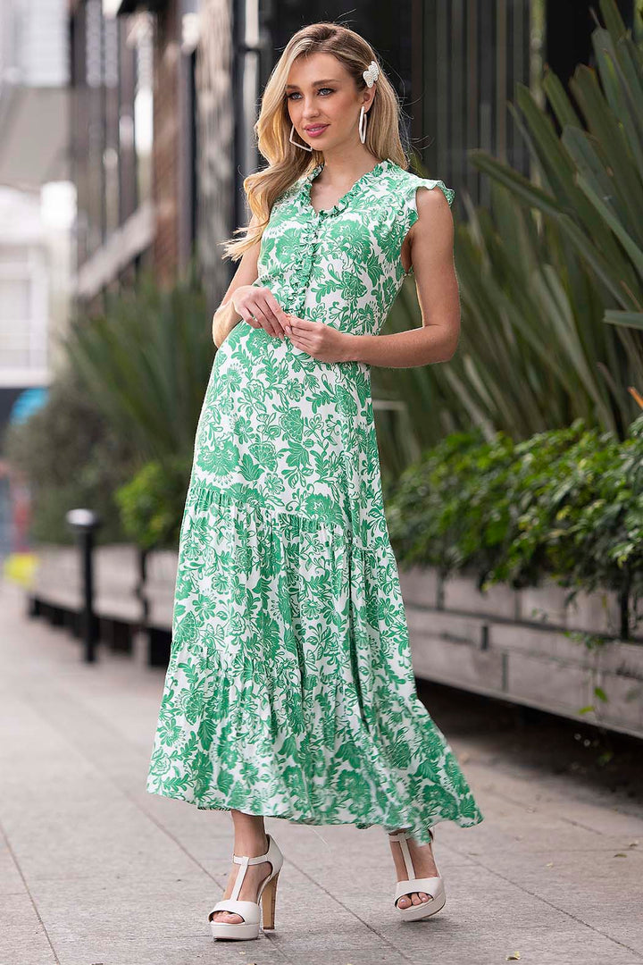 Vestido Largo Con Estampado De Flores