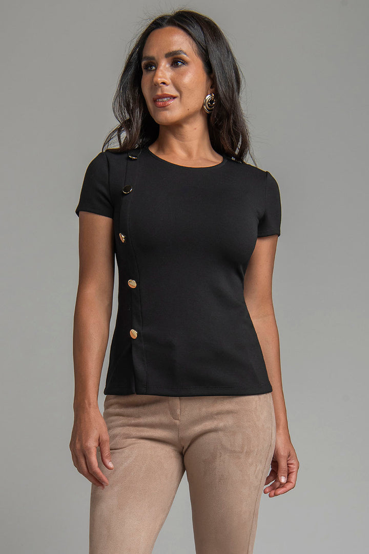 Blusa De Manga Corta Con Botones Al Costado
