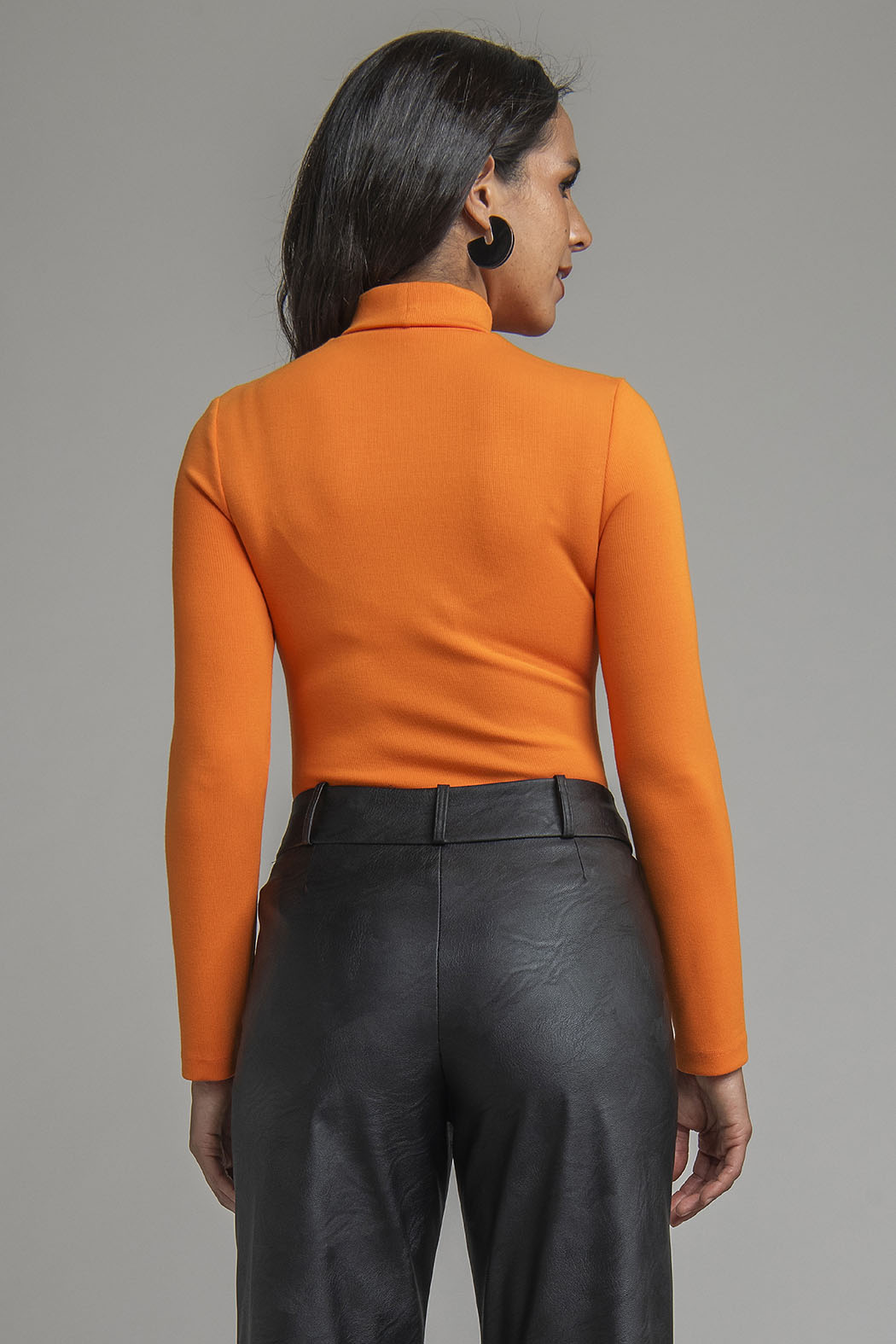 Blusa Lisa De Manga Larga Y Cuello Alto