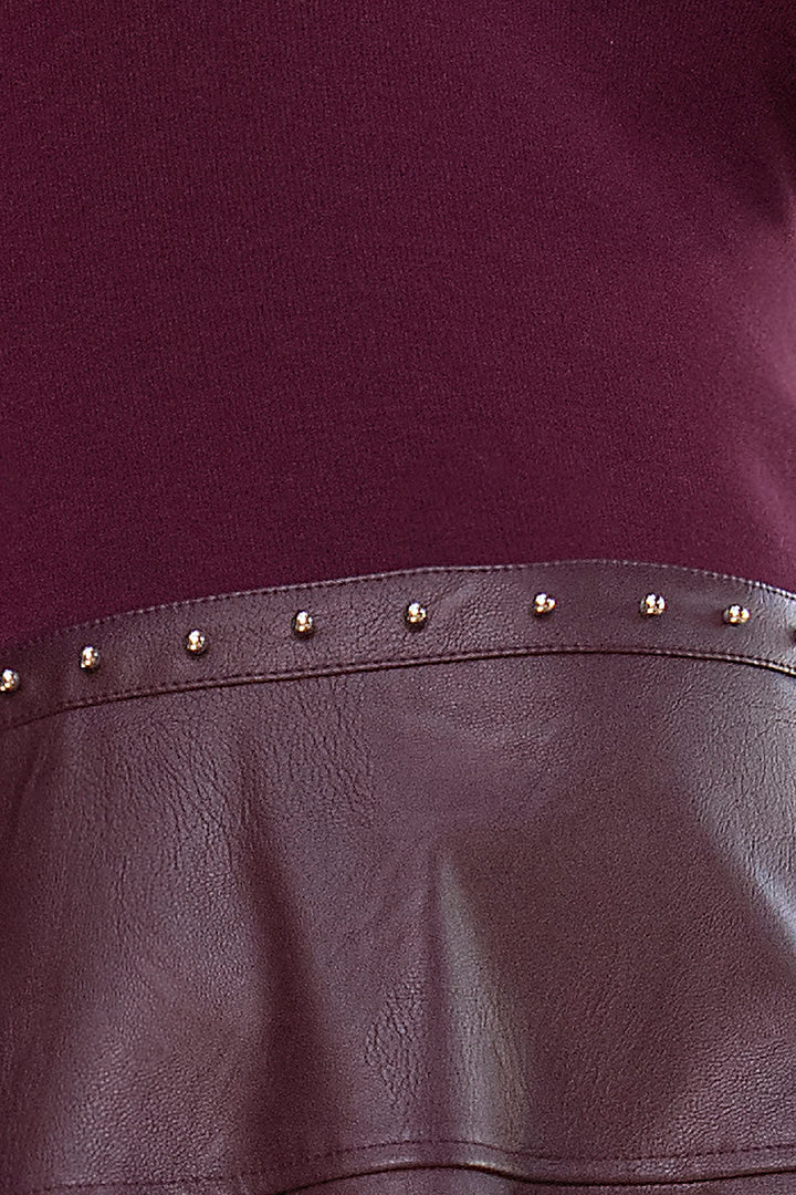 Vestido De Manga Larga Con Falda Vinipiel