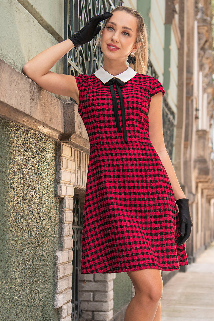 Vestido De Cuadros Con Manga Corta
