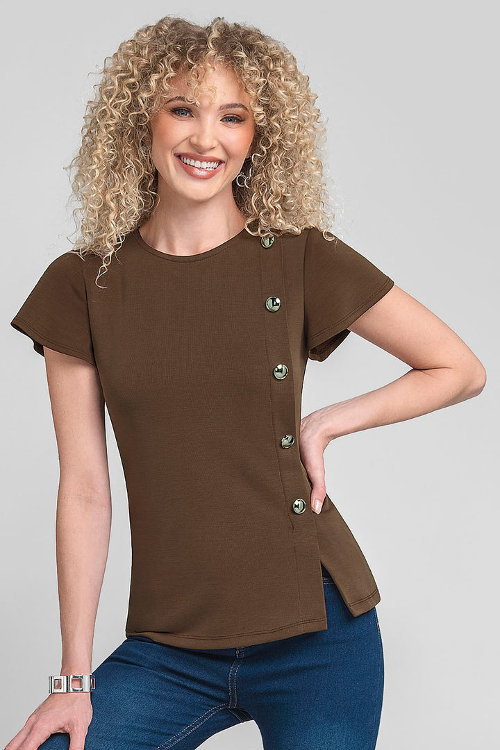 Blusa De Manga Corta Con Botones Al Costado