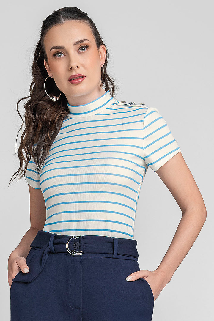 Blusa De Manga Corta Y Estampado De Rayas