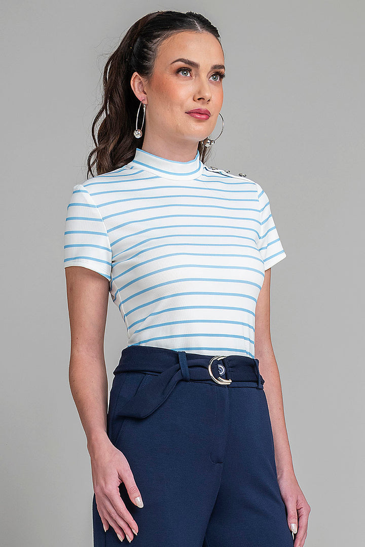 Blusa De Manga Corta Y Estampado De Rayas