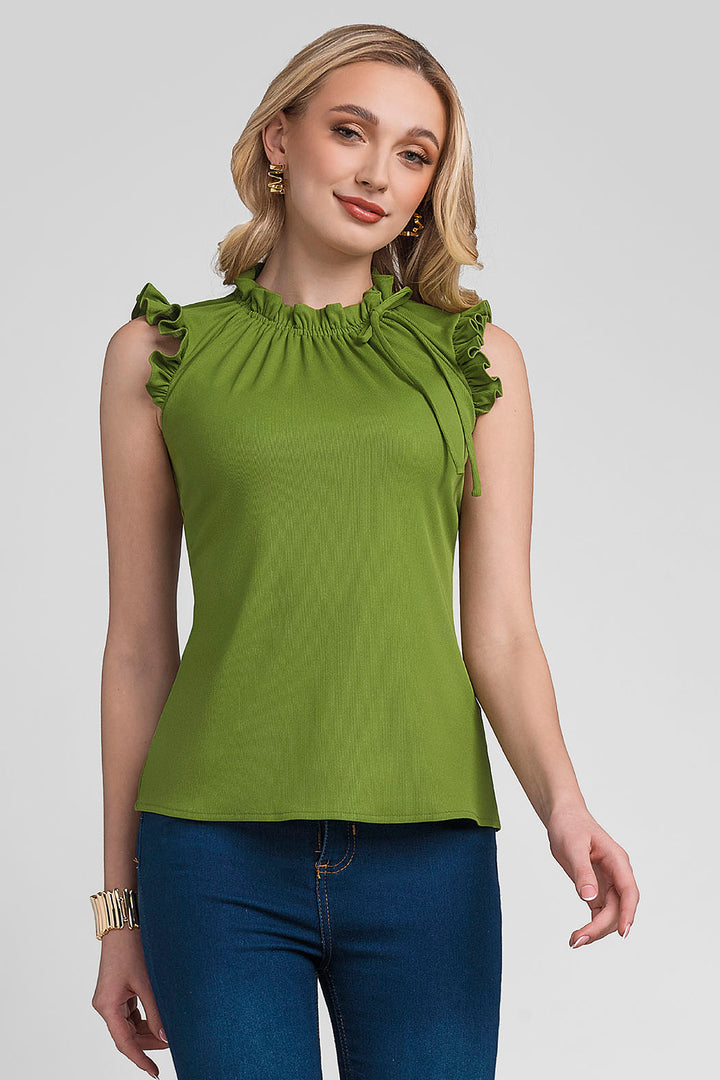 Blusa Lisa Con Plisado En Mangas Y Cuello (Sin Manga)
