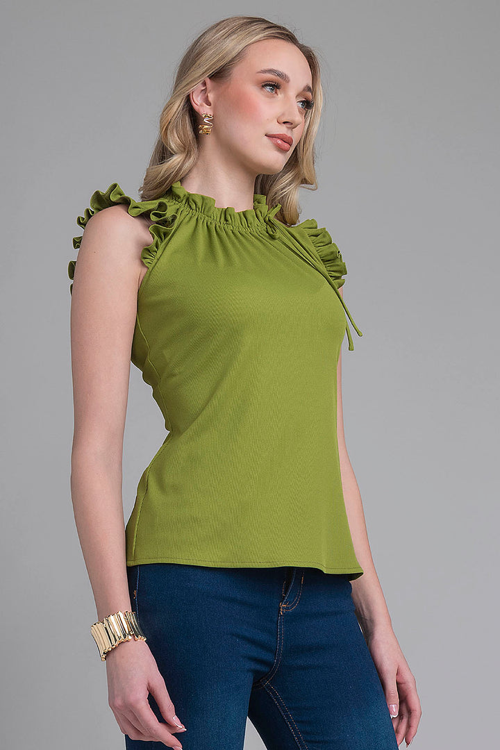 Blusa Lisa Con Plisado En Mangas Y Cuello (Sin Manga)