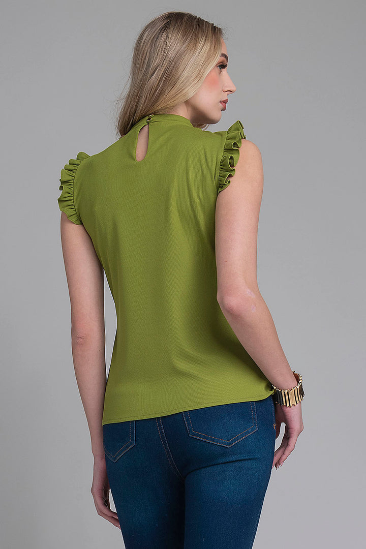 Blusa Lisa Con Plisado En Mangas Y Cuello (Sin Manga)