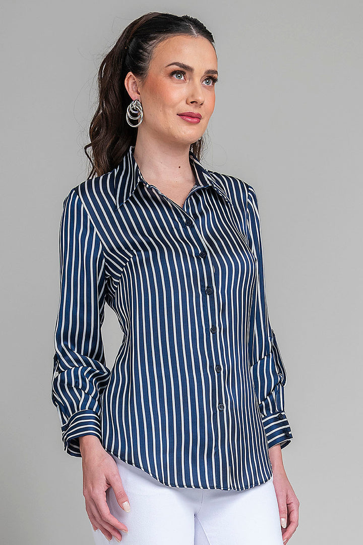 Blusa Camisera De Satin Con Rayas