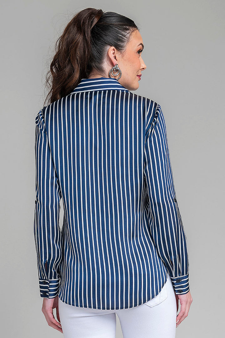 Blusa Camisera De Satin Con Rayas