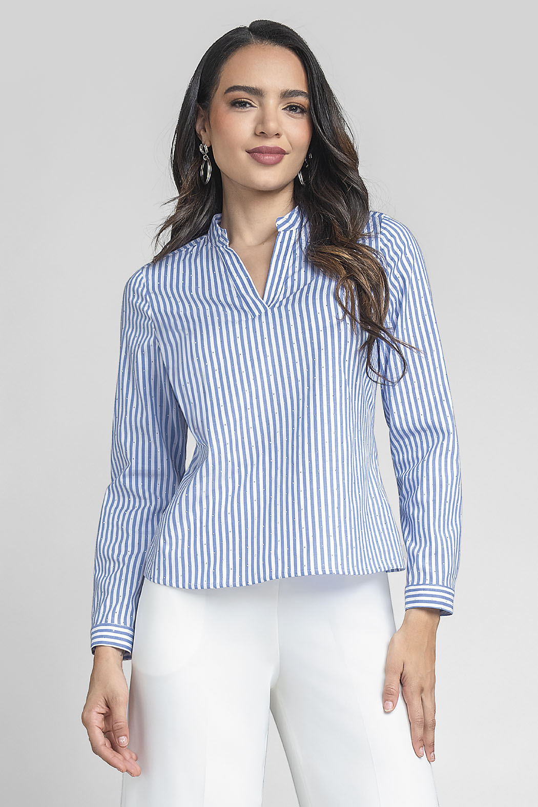Blusa De Rayas Con Cuello V