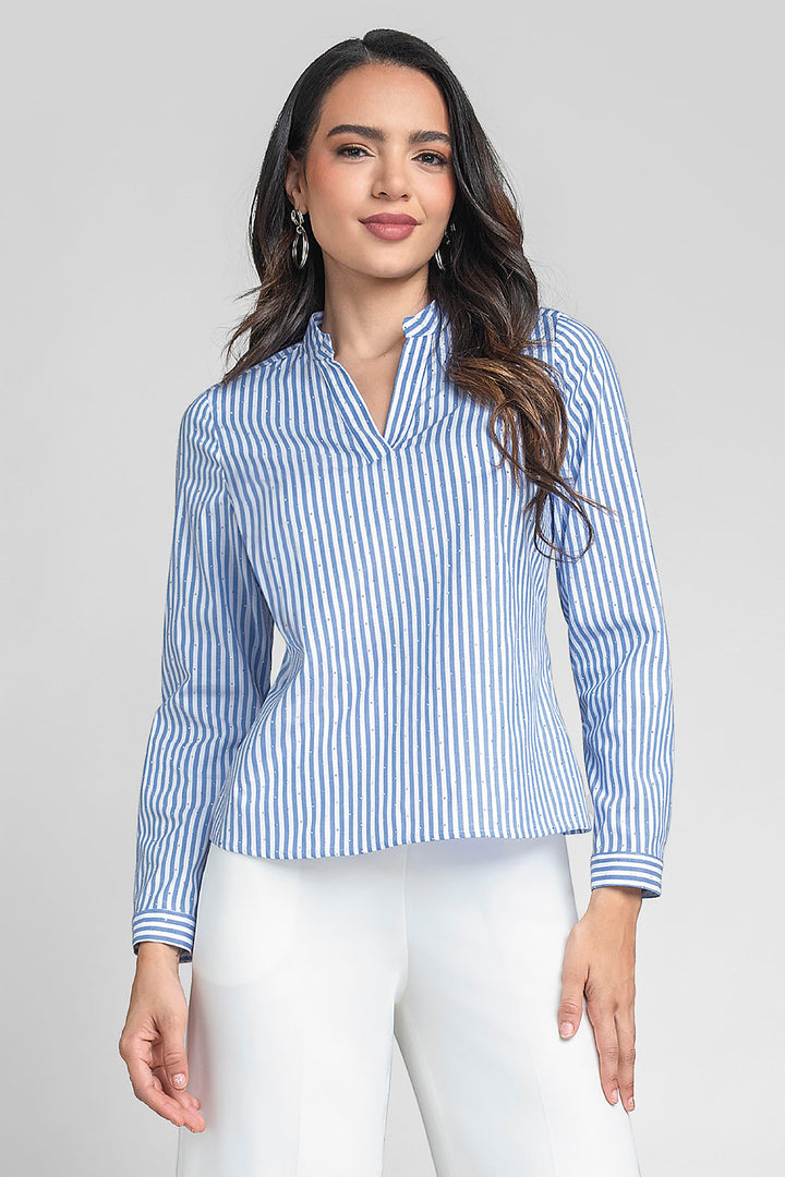 Blusa De Rayas Con Cuello V
